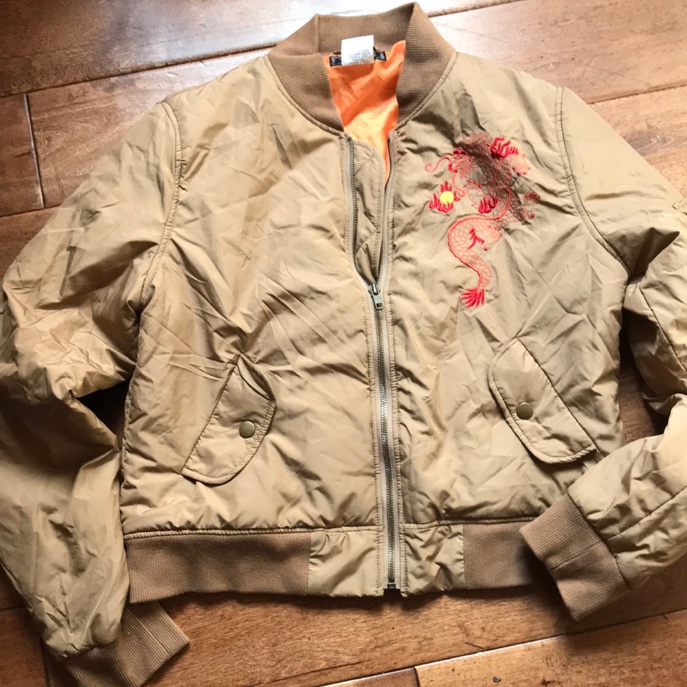 Miss Me Y2K Chinese Red Dragon Brown Puffer Jacket